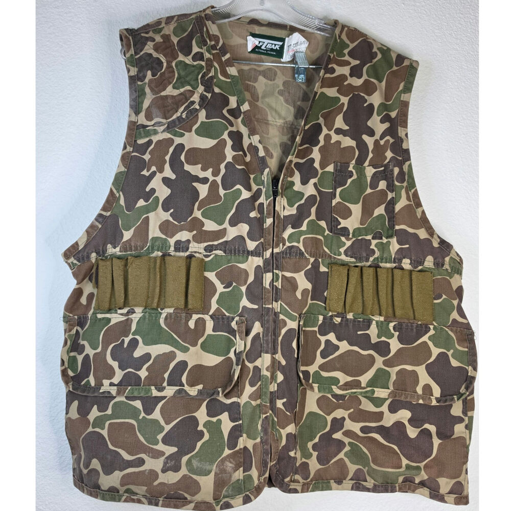 Vintage SafTbak Duck Camo Hunting Vest Made in USA Shell Loops Gilet Turkey